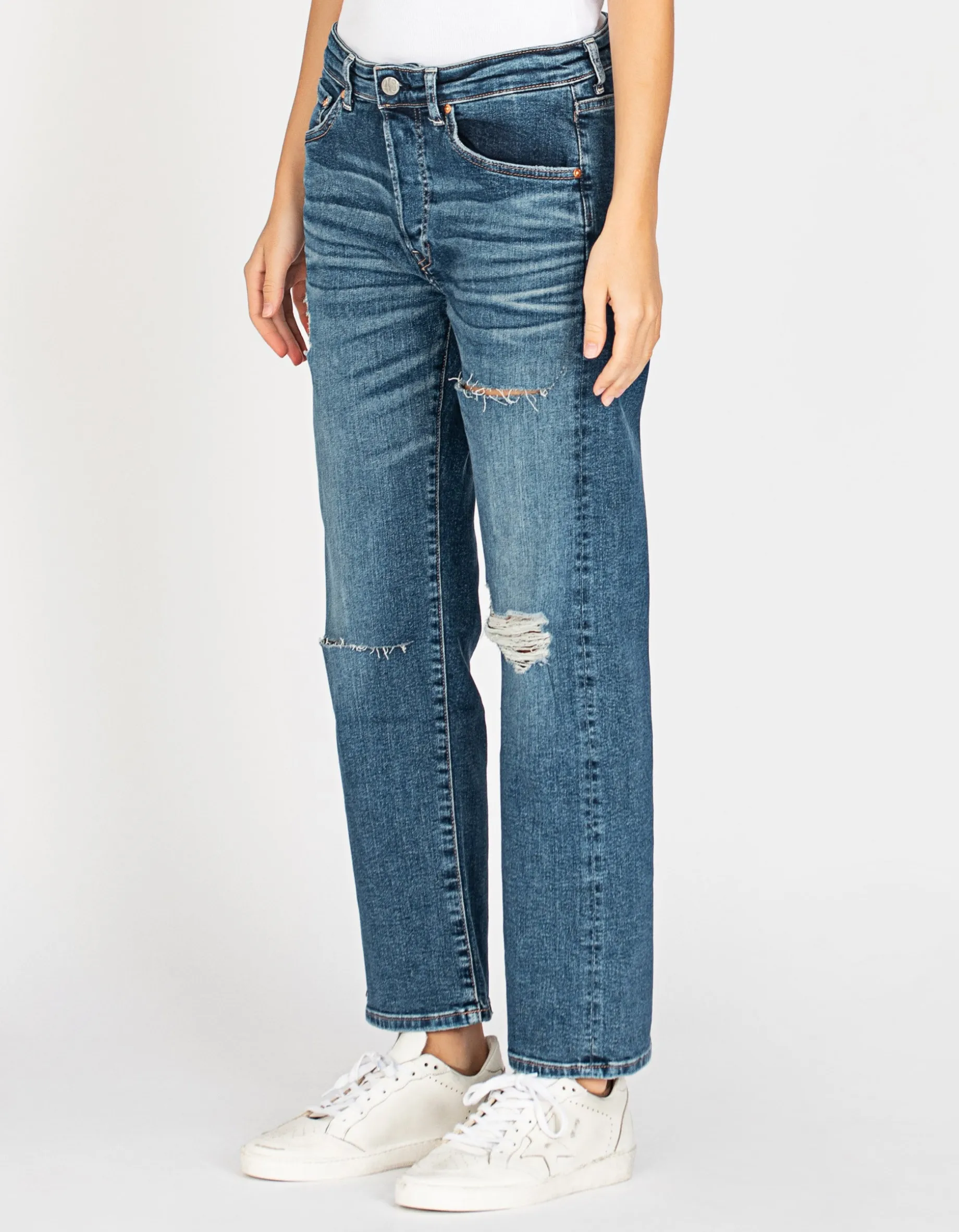 Destroyed Straight-Leg Jeans