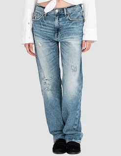 Destroyed Straight-Leg Jeans