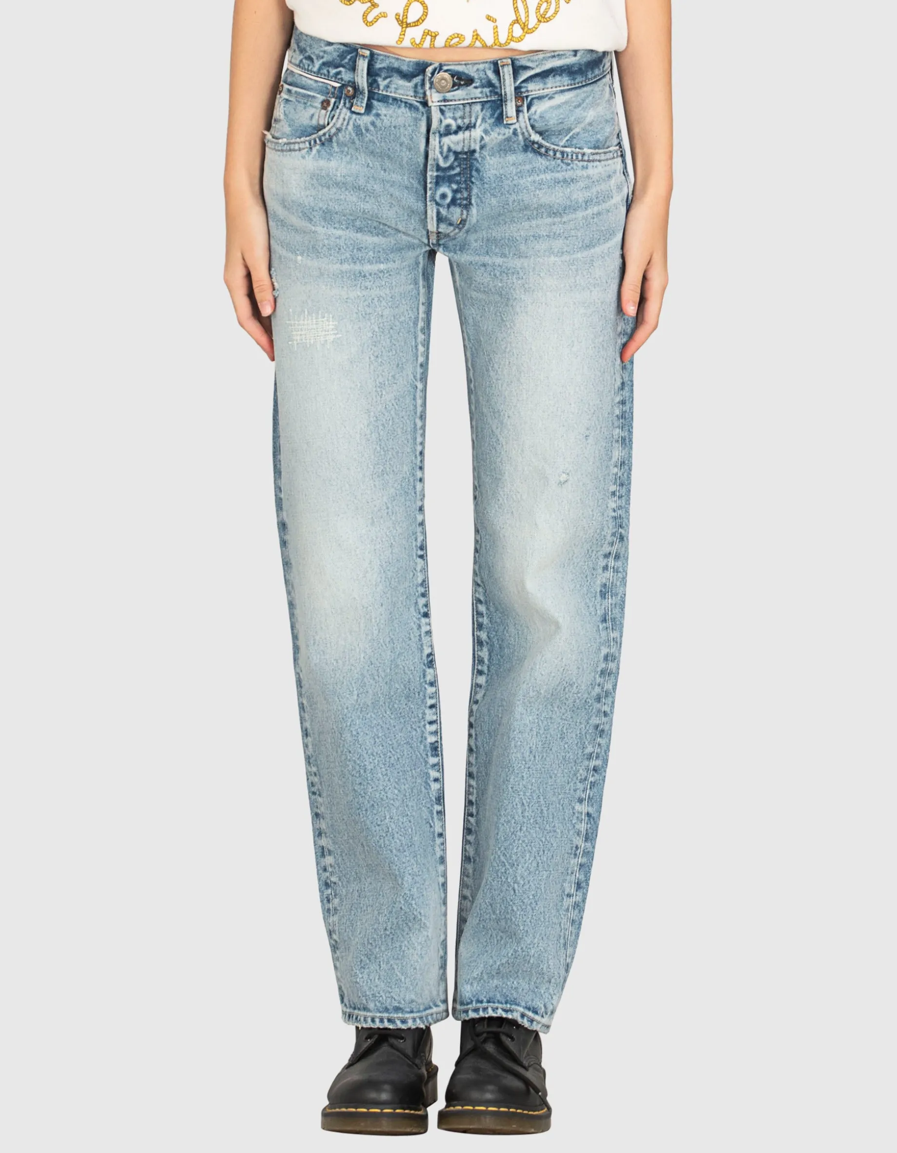 Destroyed Straight-Leg Jeans