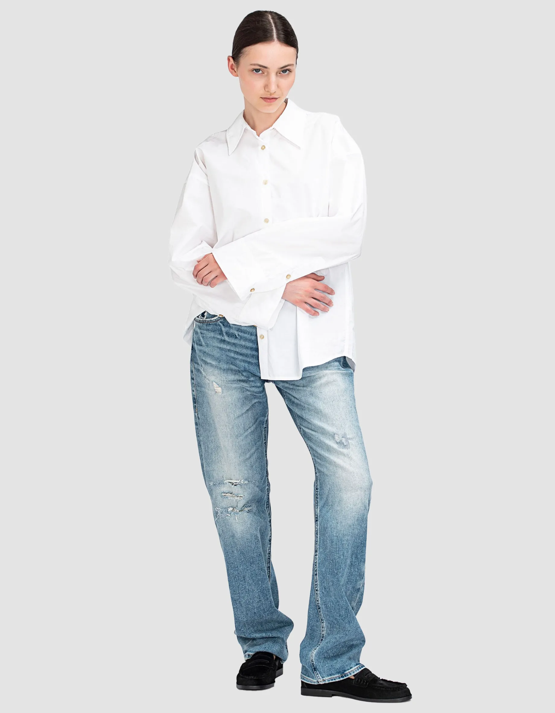 Destroyed Straight-Leg Jeans