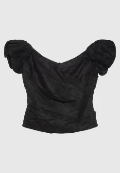 Drapiertes Leinen-Mix Blusen-Top