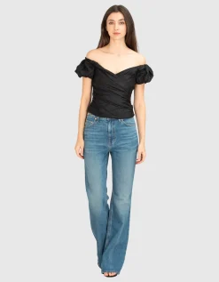 Drapiertes Leinen-Mix Blusen-Top