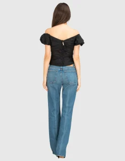 Drapiertes Leinen-Mix Blusen-Top