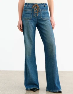 Flare-Leg Jeans Florence mit Wildleder-Schnürung