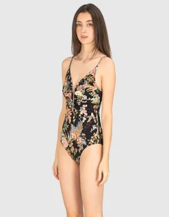 Floraler Badeanzug Tallow Gather mit Cut-Out