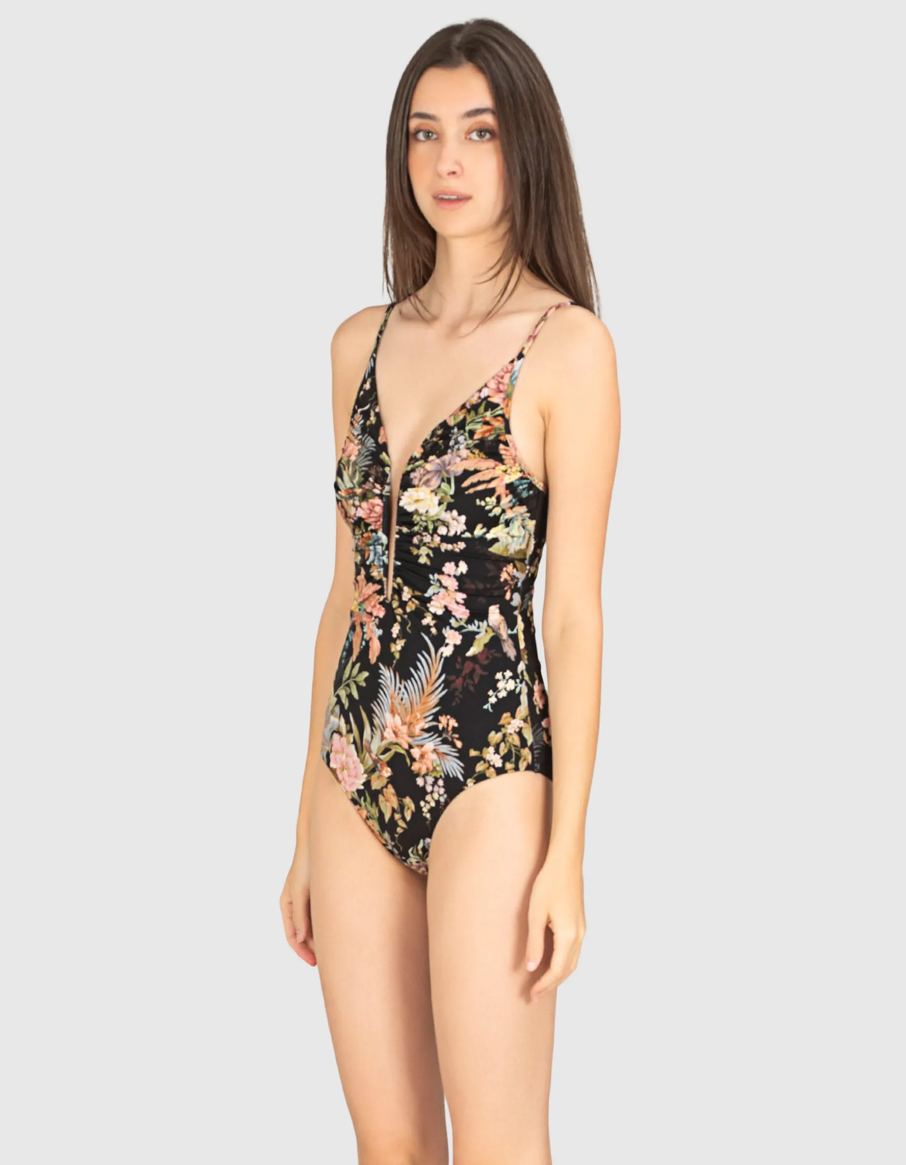 Floraler Badeanzug Tallow Gather mit Cut-Out