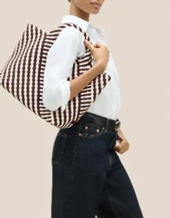 Geflochtene Tote Bag St. Barths Medium Graphic Stripe mit Pouch