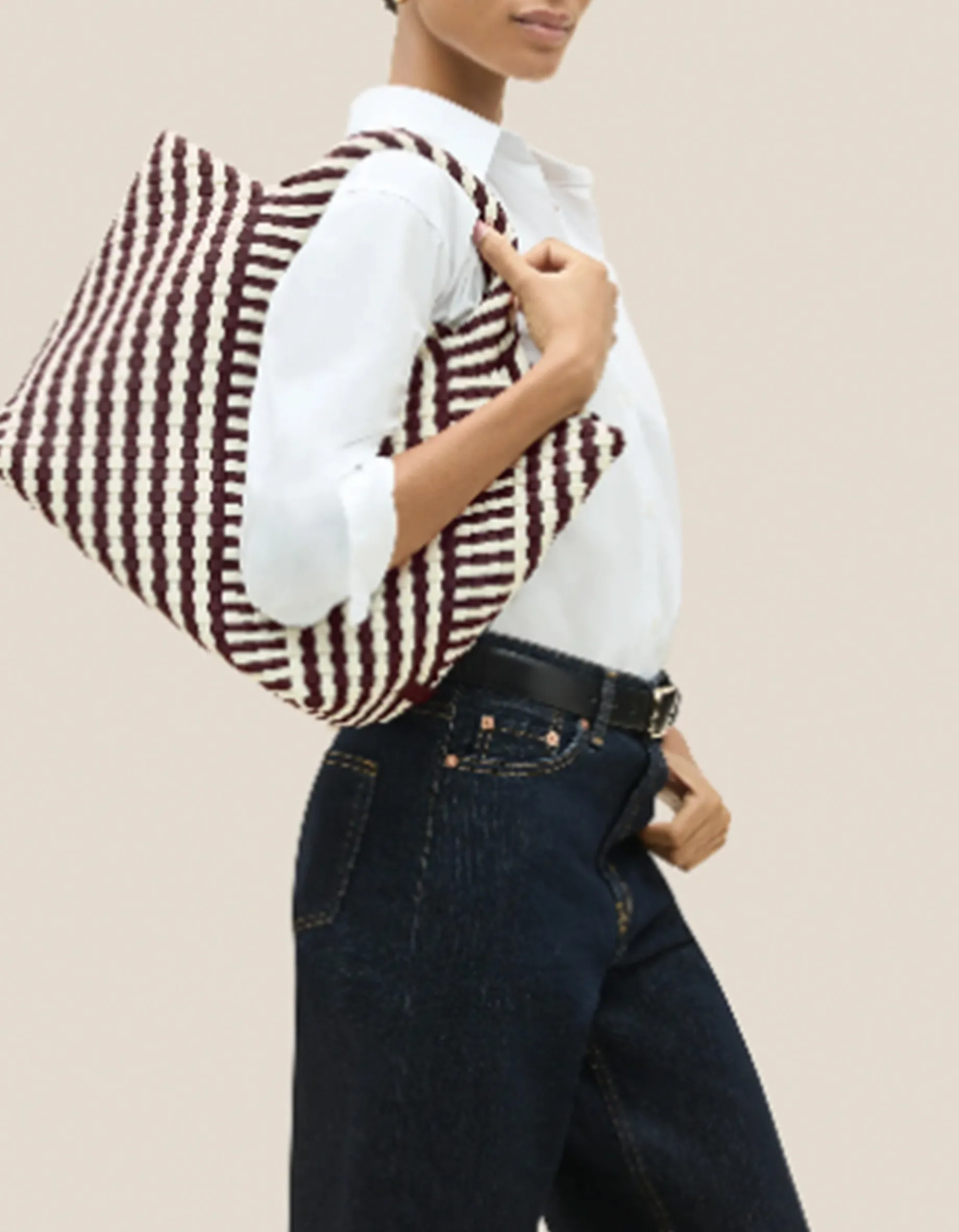 Geflochtene Tote Bag St. Barths Medium Graphic Stripe mit Pouch