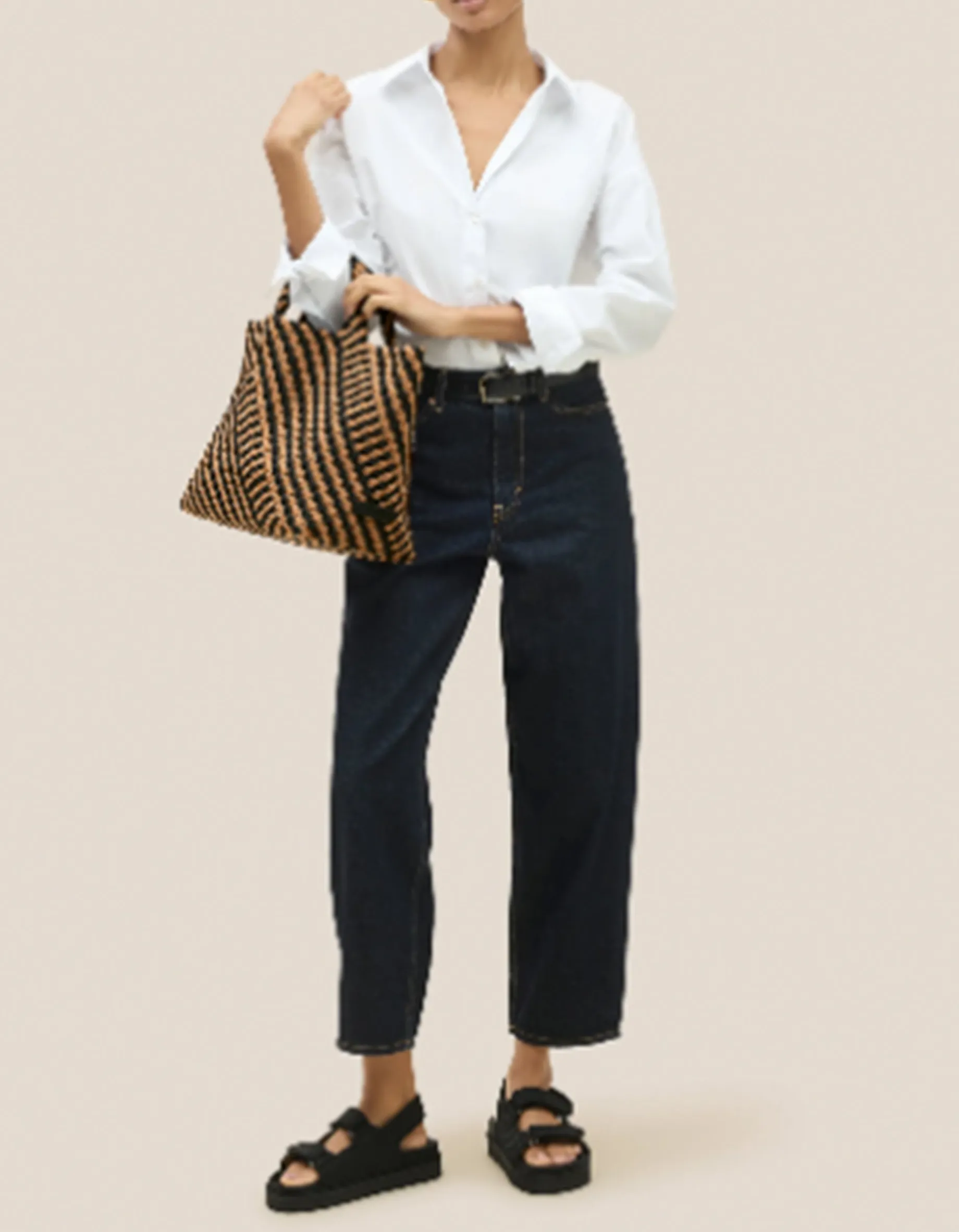 Geflochtene Tote Bag St. Barths Medium Graphic Stripe mit Pouch