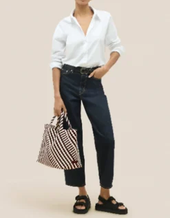 Geflochtene Tote Bag St. Barths Medium Graphic Stripe mit Pouch