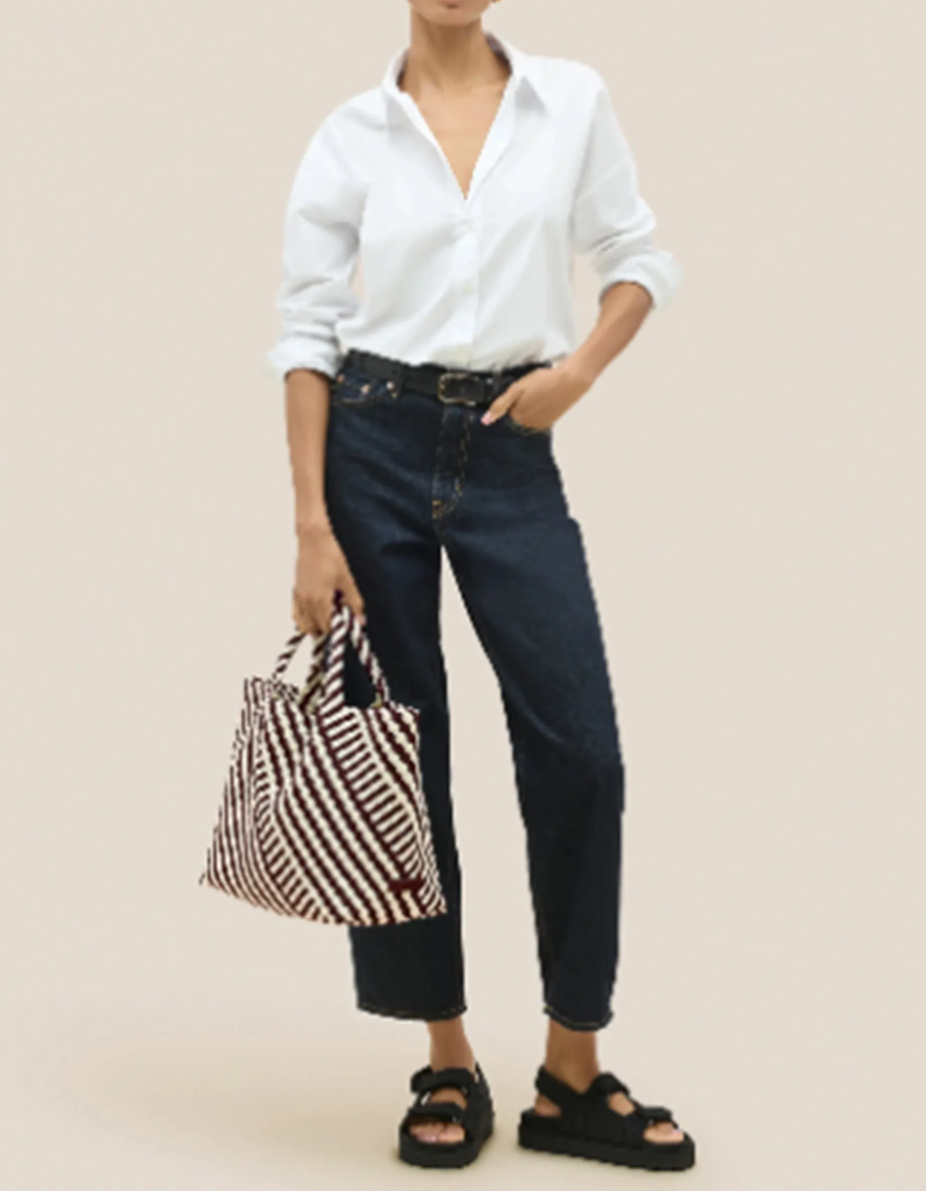 Geflochtene Tote Bag St. Barths Medium Graphic Stripe mit Pouch