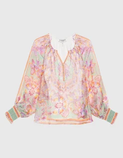 Gemusterte Bluse mit Seidenanteil