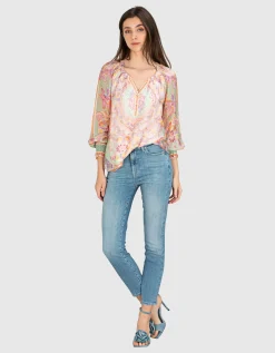 Gemusterte Bluse mit Seidenanteil