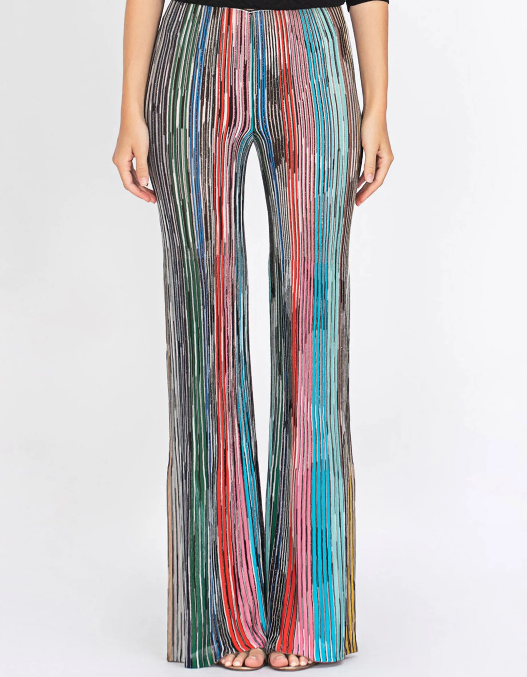 Gemusterte Flare-Leg Feinstrickhose mit Effektgarn