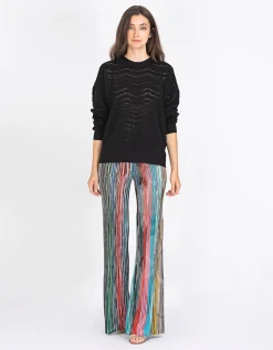 Gemusterte Flare-Leg Feinstrickhose mit Effektgarn