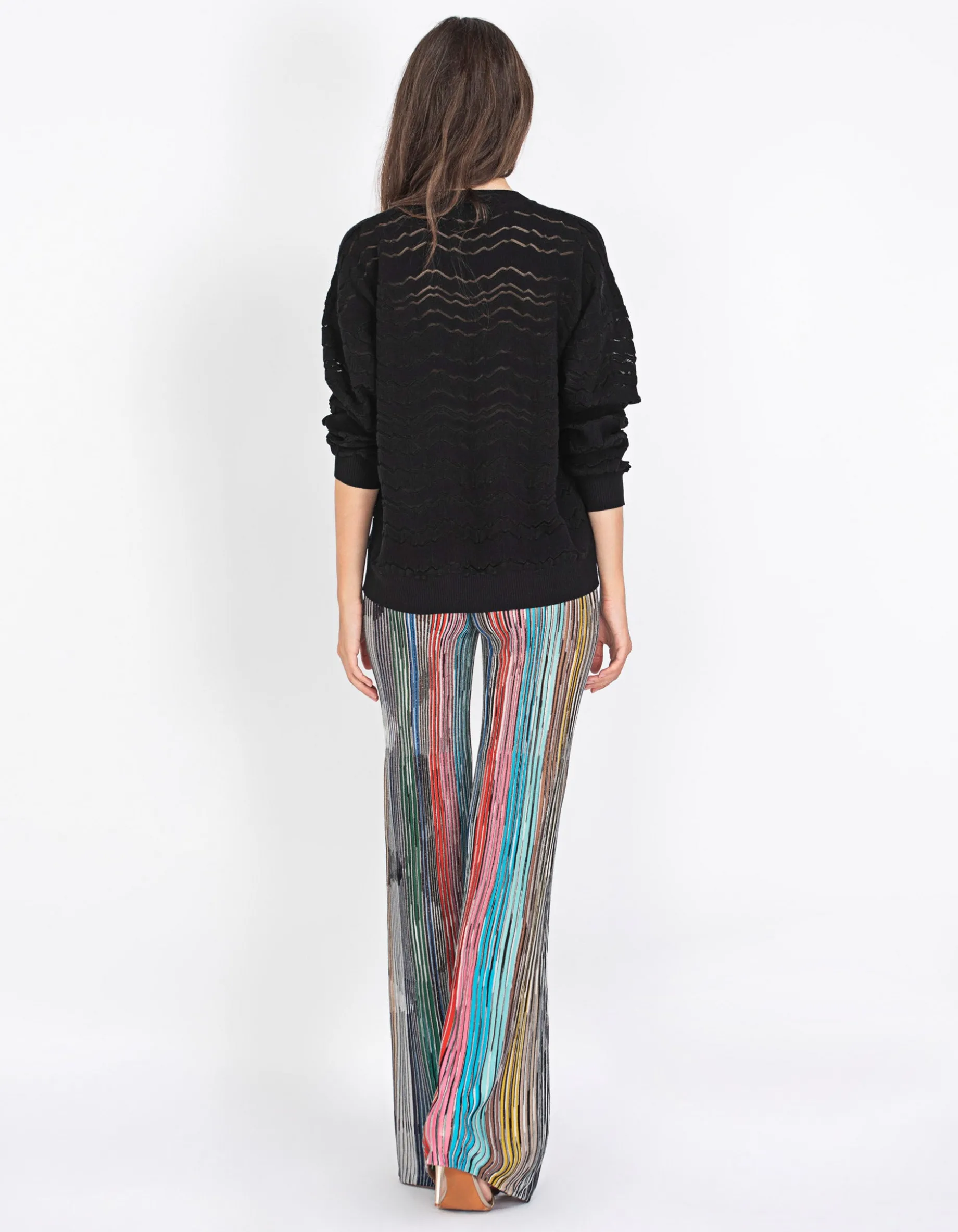 Gemusterte Flare-Leg Feinstrickhose mit Effektgarn