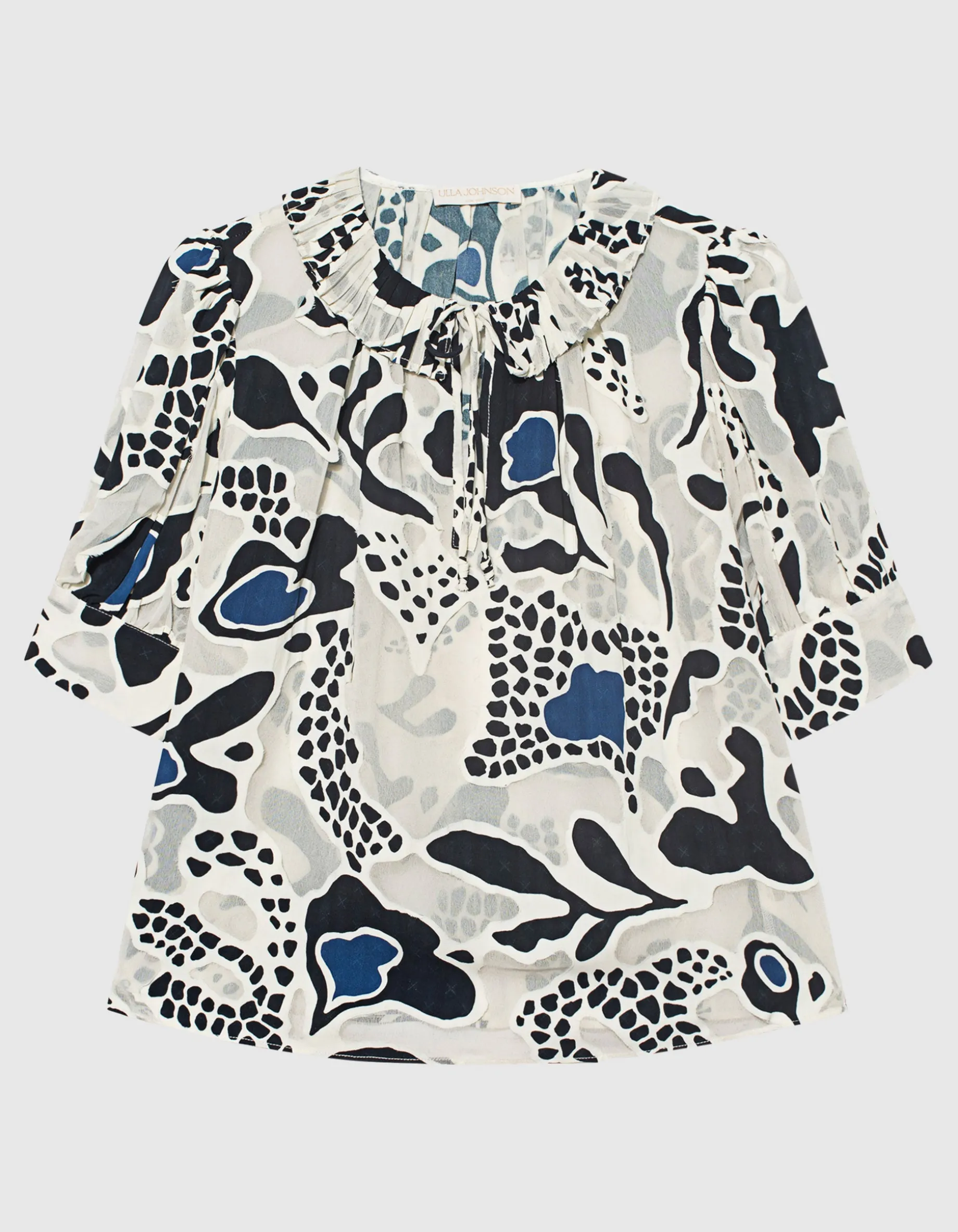 Gemusterte Kurzarm-Bluse mit Binde-Detail