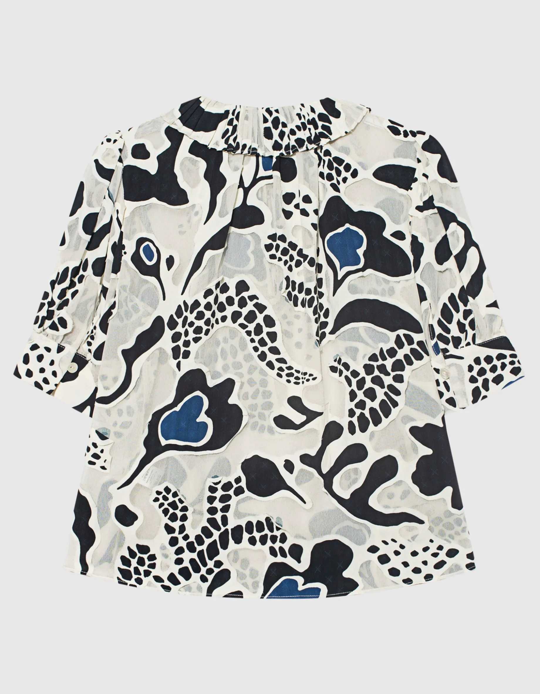 Gemusterte Kurzarm-Bluse mit Binde-Detail