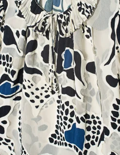 Gemusterte Kurzarm-Bluse mit Binde-Detail