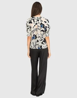 Gemusterte Kurzarm-Bluse mit Binde-Detail