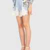 Gemusterte Leinen Shorts Everley mit Spitzen-Detail
