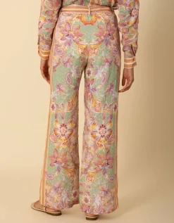 Gemusterte Leinen-Hose mit Bindegürtel
