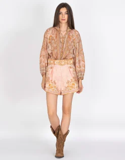 Gemusterte Leinen-Shorts Acacia