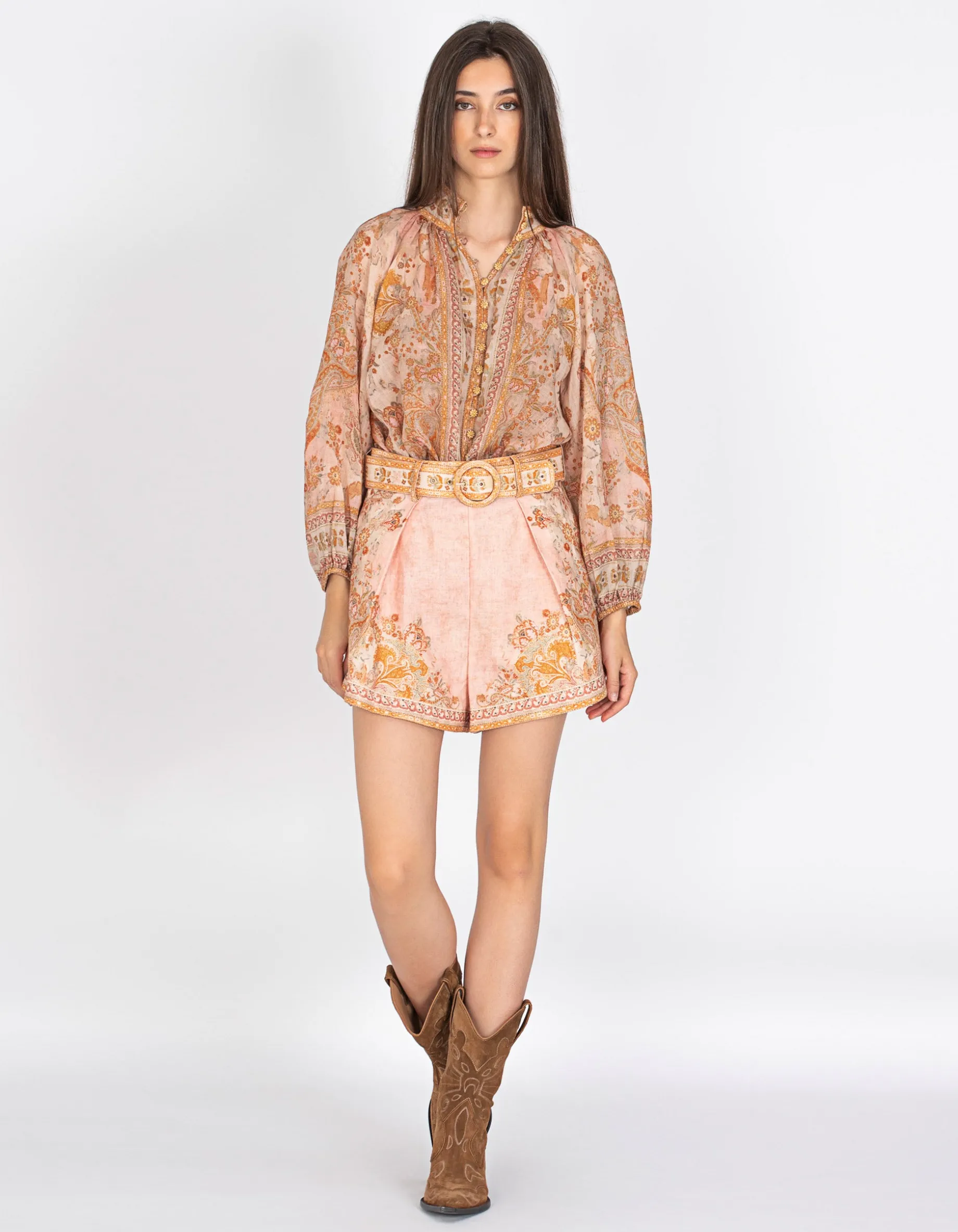 Gemusterte Leinen-Shorts Acacia
