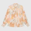 Gemusterte Loose-Fit Bluse mit Häkel-Details