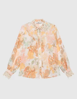 Gemusterte Loose-Fit Bluse mit Häkel-Details