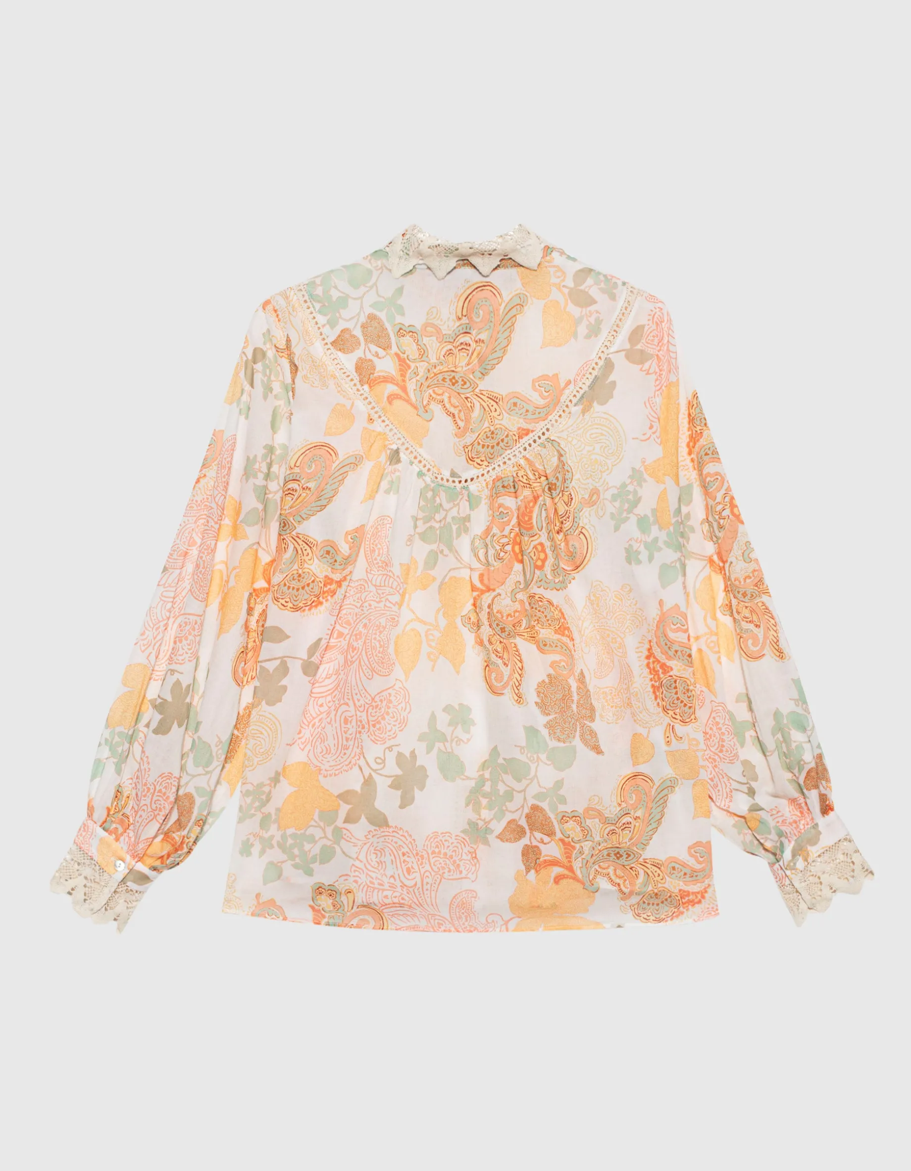 Gemusterte Loose-Fit Bluse mit Häkel-Details