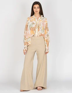 Gemusterte Loose-Fit Bluse mit Häkel-Details