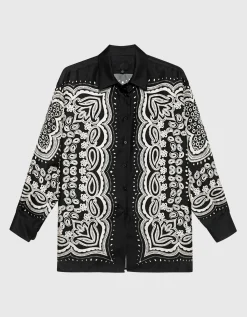 Gemusterte Oversize Seiden-Bluse
