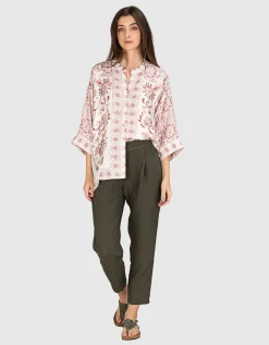 Gemusterte Oversize-Bluse mit Seidenanteil