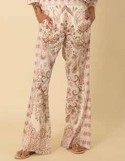 Gemusterte Wide-Leg Hose mit Seidenanteil