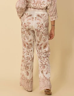 Gemusterte Wide-Leg Hose mit Seidenanteil