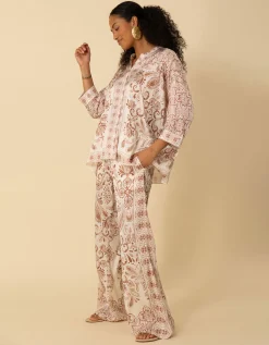 Gemusterte Wide-Leg Hose mit Seidenanteil