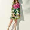 Gemustertes Leinen-Seiden-Mix Kleid