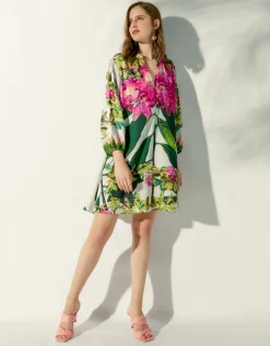 Gemustertes Leinen-Seiden-Mix Kleid