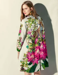 Gemustertes Leinen-Seiden-Mix Kleid
