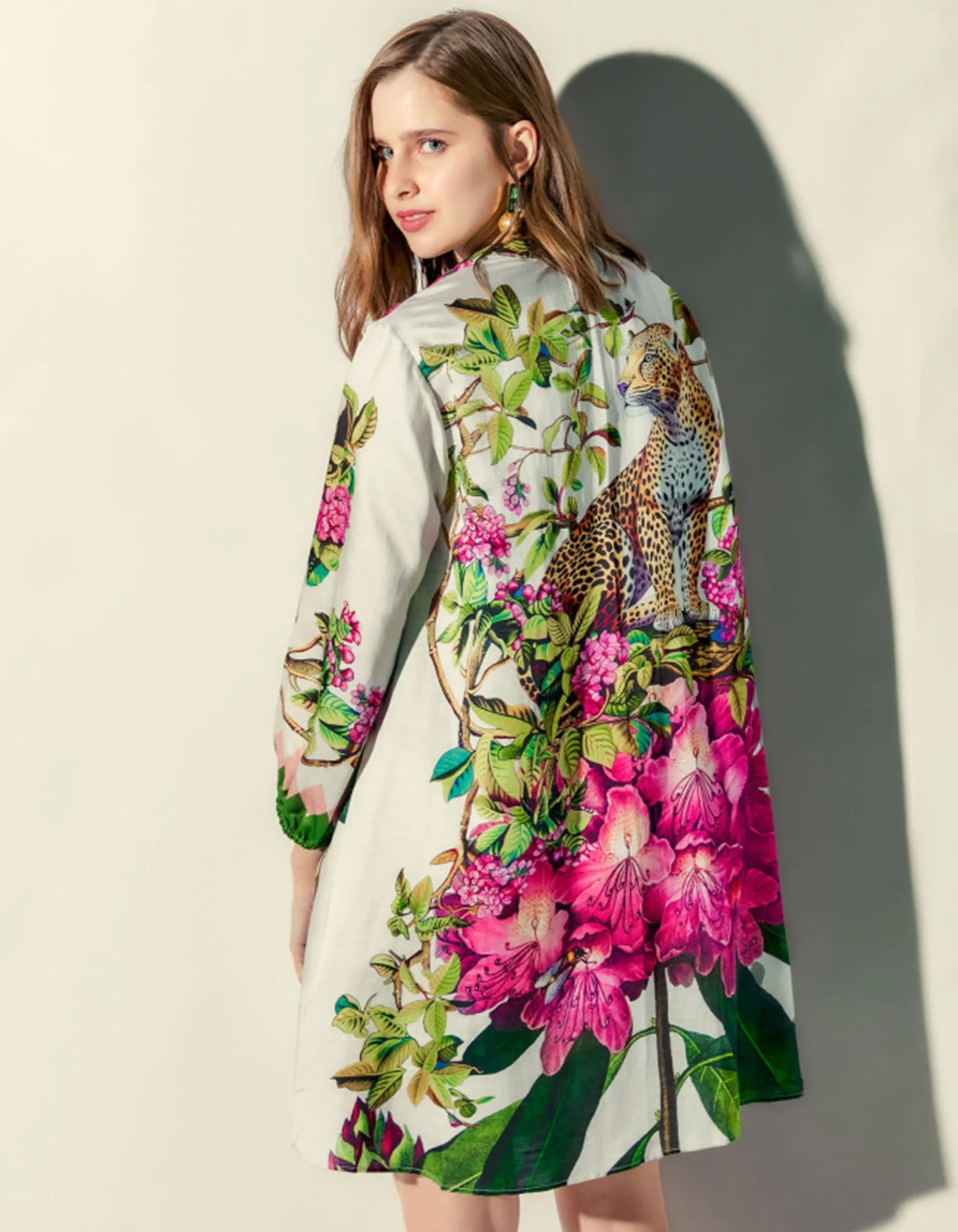 Gemustertes Leinen-Seiden-Mix Kleid