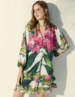 Gemustertes Leinen-Seiden-Mix Kleid