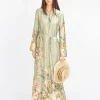 Gemustertes Maxi Seiden-Kleid Waverly mit Bindegürtel