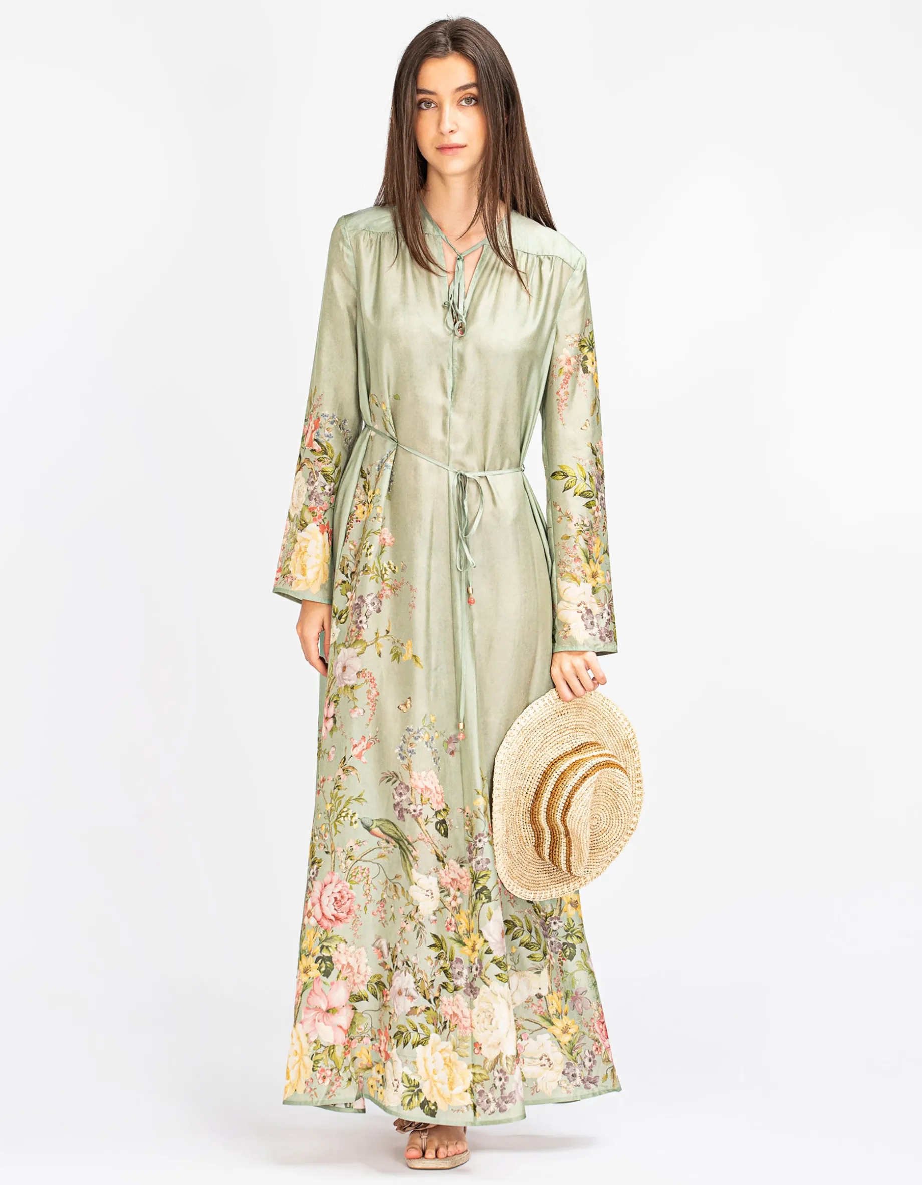 Gemustertes Maxi Seiden-Kleid Waverly mit Bindegürtel