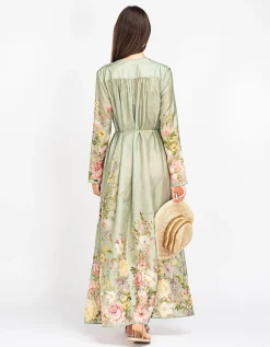 Gemustertes Maxi Seiden-Kleid Waverly mit Bindegürtel