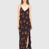 Gemustertes Maxi-Kleid mit Seitenschlitz