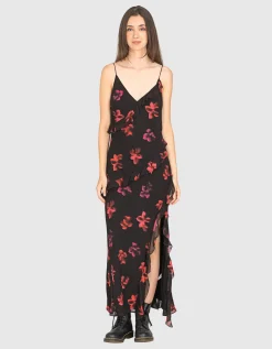 Gemustertes Maxi-Kleid mit Seitenschlitz