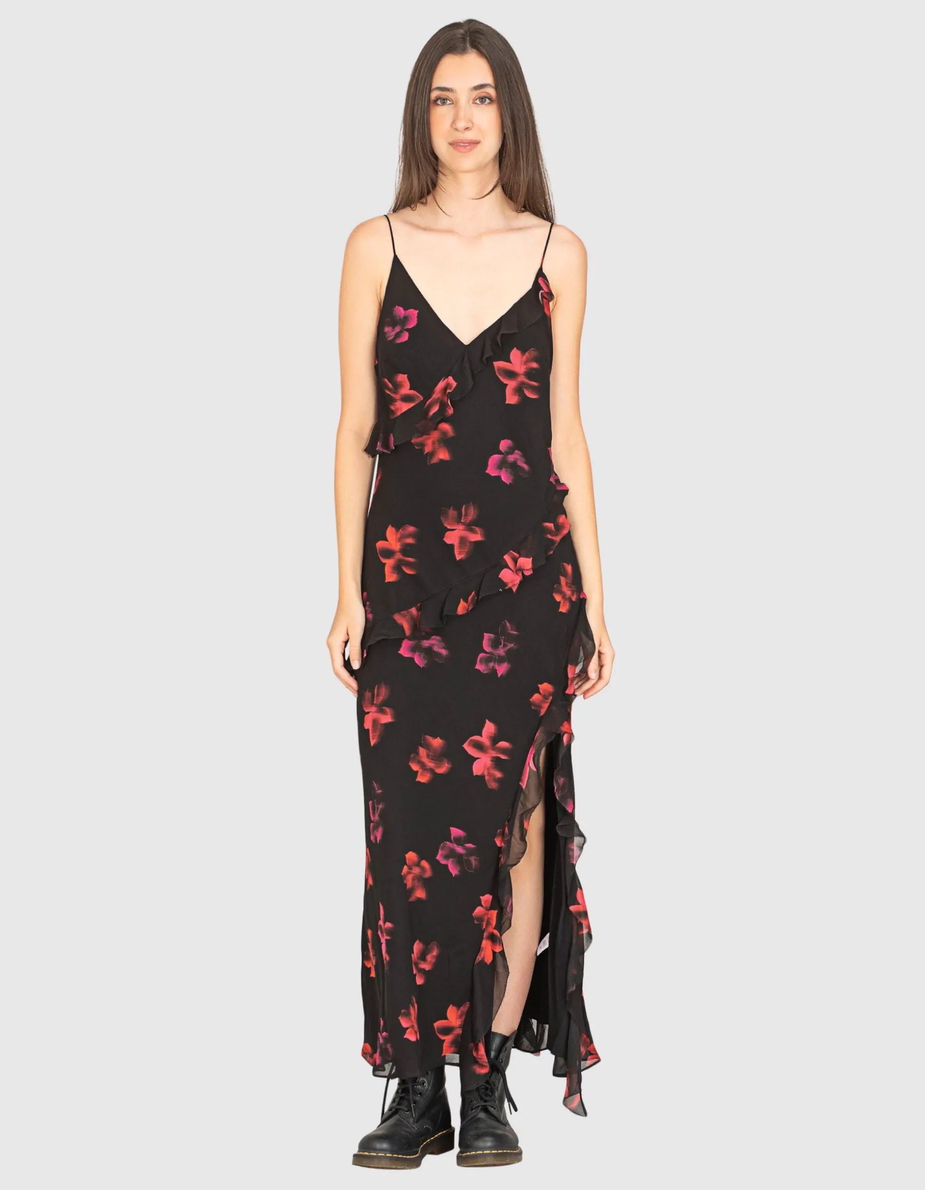 Gemustertes Maxi-Kleid mit Seitenschlitz