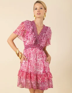 Gemustertes Mini-Kleid mit Seidenanteil
