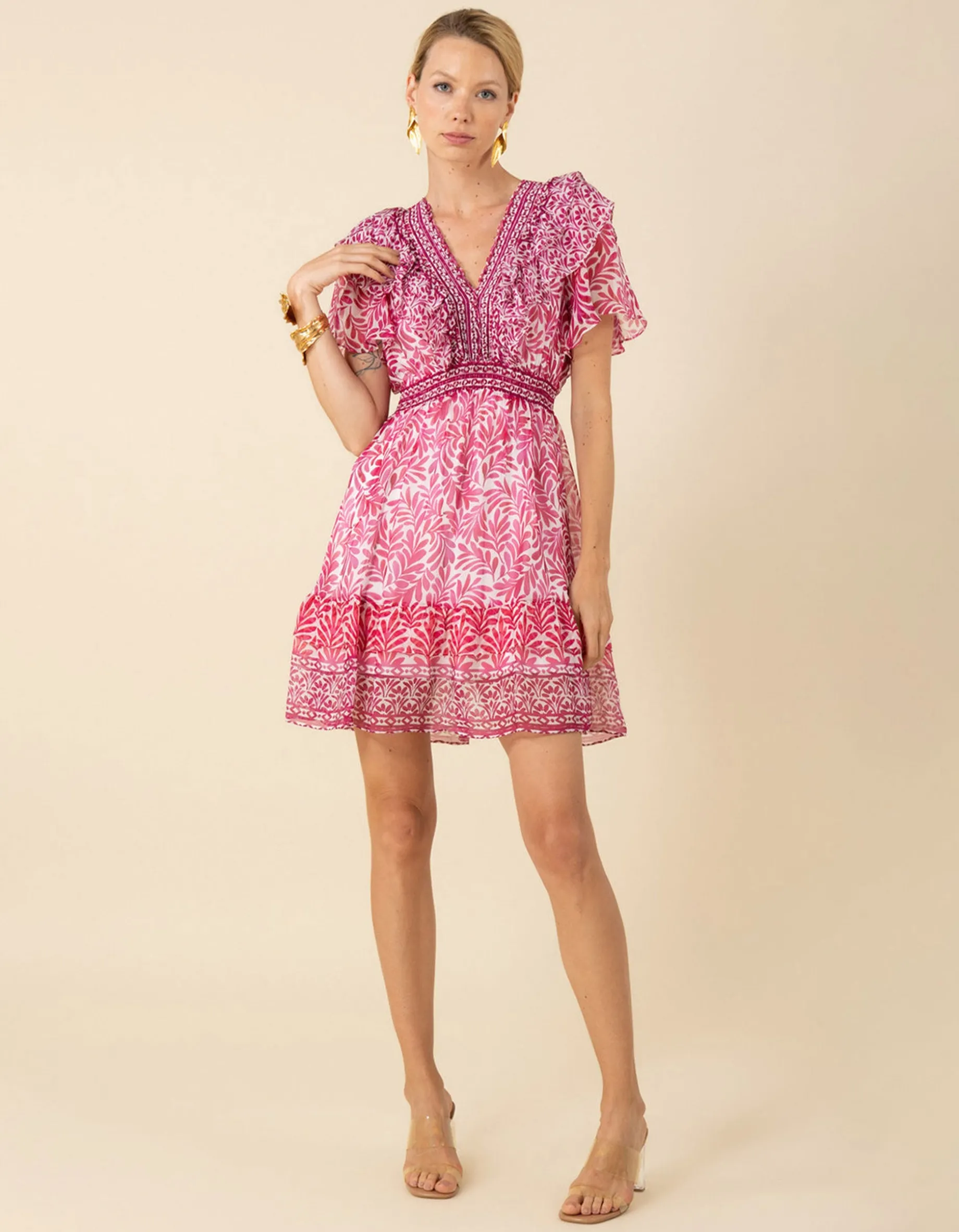 Gemustertes Mini-Kleid mit Seidenanteil